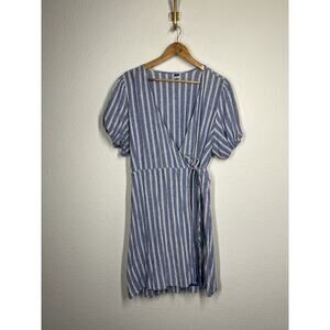 Old Navy XXL Striped Puff Sleeve Mini Wrap Dress Blue White